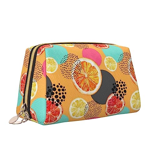 Make-up-Tasche mit Zitronen-Fruchtmalerei, Leder, große Kapazität, Reise-Kosmetiktaschen, Öffnung, Make-up-Tasche, tragbar, wasserdicht, Kulturbeutel für Frauen und Mädchen, Kosmetik-Organizer, weiß, von QQLADY