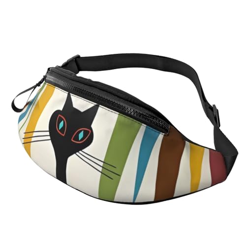 Mid-Century Modern Art Cat Fanny Pack for Man Women Waist Bag Adjustable Belt Casual Chest Bag Bum Bags for Travel Sports Running Hiking Waist Packs, Schwarz , Einheitsgröße von QQLADY