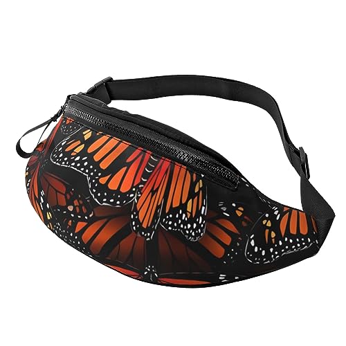 Monarch Butterflies Fanny Pack for Man Women Waist Bag Adjustable Belt Casual Chest Bag Bum Bags for Travel Sports Running Hiking Waist Packs, Schwarz , Einheitsgröße von QQLADY