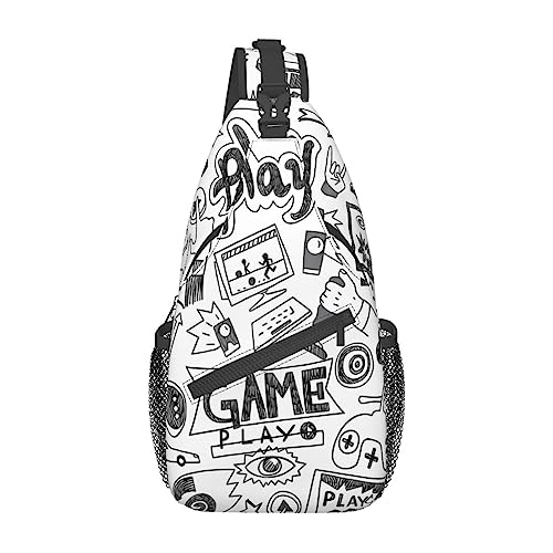 Monochrome Sketch Style Gaming Fanny Pack for Man Women Waist Bag Adjustable Belt Casual Chest Bag Bum Bags for Travel Sports Running Hiking Waist Packs, Schwarz , Einheitsgröße von QQLADY