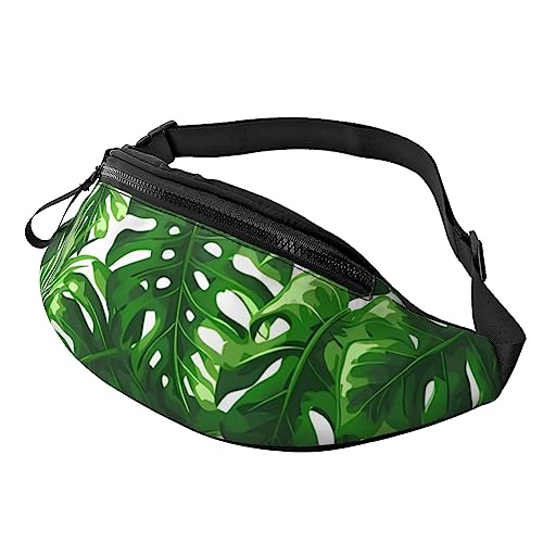 Monstera Deliciosa Banana Palm Fanny Pack für Mann Frauen Hüfttasche Verstellbarer Gürtel Casual Brusttasche Bauchtaschen für Reisen Sport Laufen Wandern Hüfttaschen, Schwarz , Einheitsgröße von QQLADY