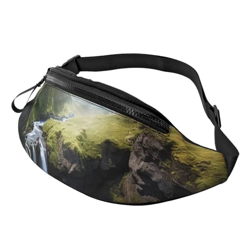 Mountain Waterfall Fanny Pack for Man Women Waist Bag Adjustable Belt Casual Chest Bag Bum Bags for Travel Sports Running Hiking Waist Packs, Schwarz , Einheitsgröße von QQLADY