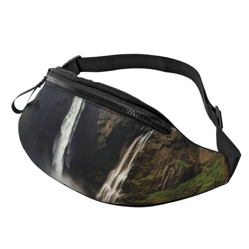 Mountain and Waterfall Fanny Pack for Man Women Waist Bag Adjustable Belt Casual Chest Bag Bum Bags for Travel Sports Running Hiking Waist Packs, Schwarz , Einheitsgröße von QQLADY