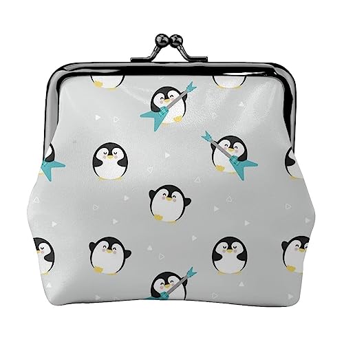 Münzgeldbörse, niedlicher Pinguin, Leder, Geldbörse, Kussverschluss, Schnalle, Münzhalter, Kleingeldtasche für Frauen und Mädchen, Schwarz , Einheitsgröße, Münzgeldbörse von QQLADY