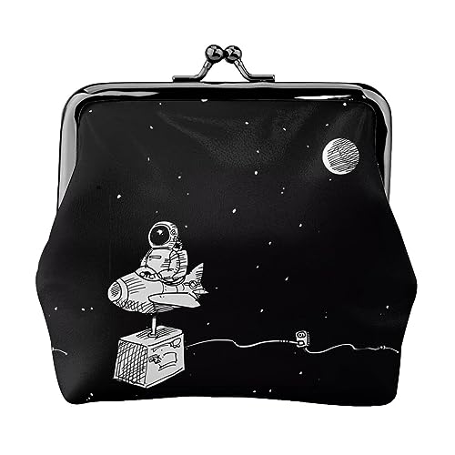 Münzgeldbörse Astronaut Galaxy Leder Wechselgeldbörse Brieftasche Kuss Schloss Schnalle Münzhalter Kleingeldbeutel für Frauen Mädchen, Schwarz , Einheitsgröße, Münzgeldbörse von QQLADY