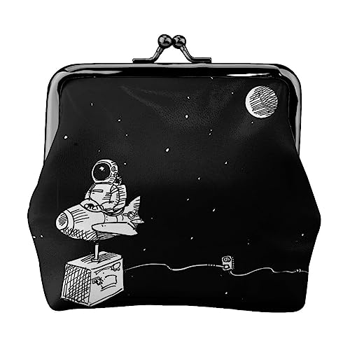 Münzgeldbörse Astronaut Galaxy Leder Wechselgeldbörse Brieftasche Kuss Schloss Schnalle Münzhalter Kleingeldbeutel für Frauen Mädchen, Schwarz , Einheitsgröße, Münzgeldbörse von QQLADY