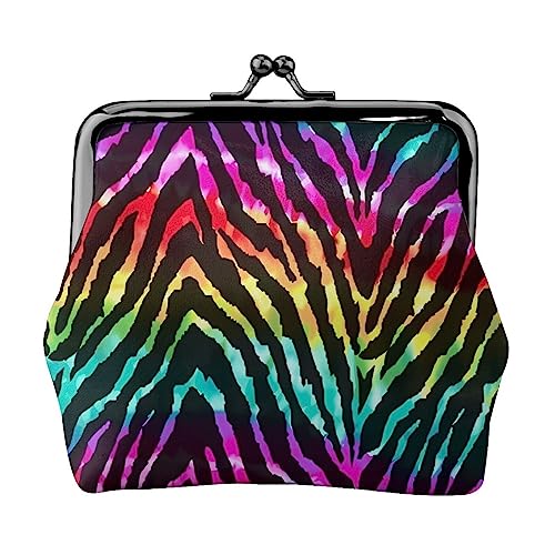 Münzgeldbörse Bunte Regenbogen Zebra Leder Kleingeld Geldbörse Brieftasche Kuss Schloss Schnalle Münzhalter Kleingeldbeutel für Frauen Mädchen, Schwarz , Einheitsgröße, Münzgeldbörse von QQLADY