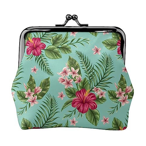 Münzgeldbörse Hawaiianische tropische Blätter Blumen Leder Kleingeld Geldbörse Brieftasche Kuss Schloss Schnalle Münzhalter Kleingeldbeutel für Frauen Mädchen, Schwarz , Einheitsgröße, Münzgeldbörse von QQLADY