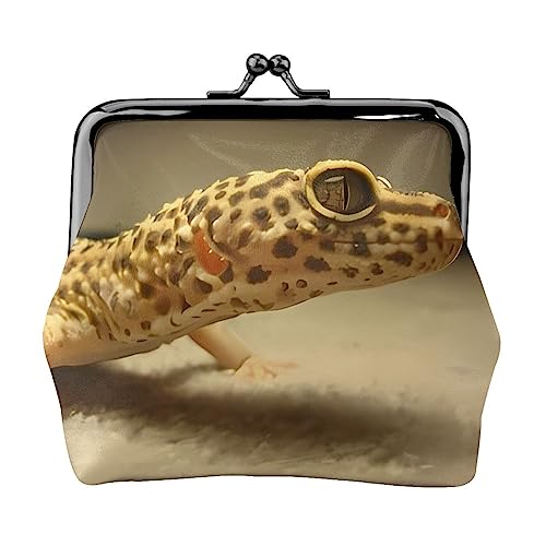 Münzgeldbörse Sand Leopard Gecko Leder Kleingeld Geldbörse Brieftasche Kuss Schloss Schnalle Münzhalter Kleingeldbeutel für Frauen Mädchen, Schwarz , Einheitsgröße, Münzgeldbörse von QQLADY