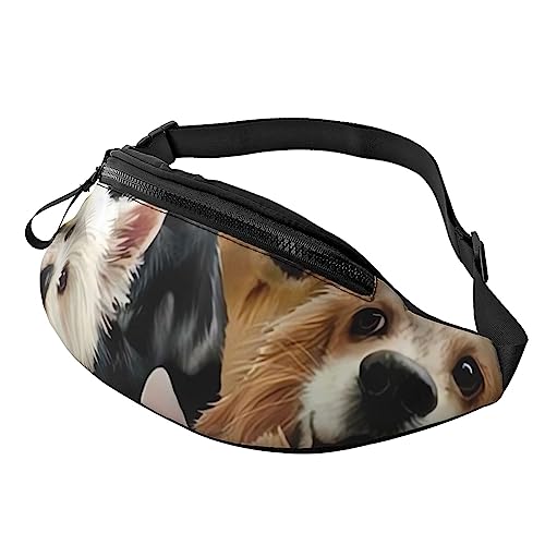 Niedliche Bauchtasche für Hunde und Männer, verstellbarer Gürtel, lässige Brusttasche, Bauchtaschen für Reisen, Sport, Laufen, Wandern, Hüfttaschen, Schwarz , Einheitsgröße von QQLADY