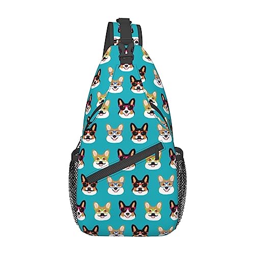 Niedliche Corgi-Brille und Schnurrbärte Bauchtasche für Männer Frauen Hüfttasche Verstellbarer Gürtel Lässige Brusttasche Bauchtaschen für Reisen Sport Laufen Wandern Hüfttaschen, Schwarz , von QQLADY