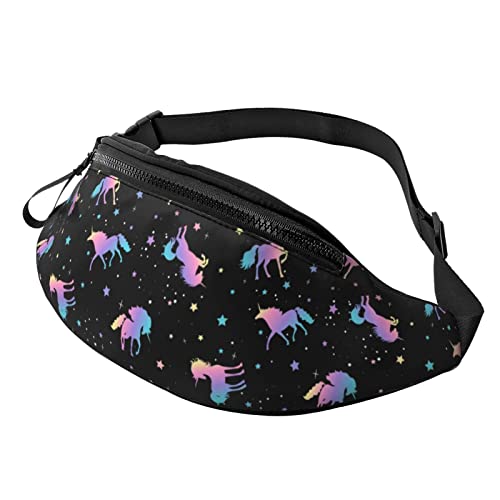 Niedliche Einhorn Bauchtasche für Mann Frauen Hüfttasche Verstellbarer Gürtel Lässige Brusttasche Bauchtaschen Für Reisen Sport Laufen Wandern Taille Packs, Schwarz , Einheitsgröße von QQLADY