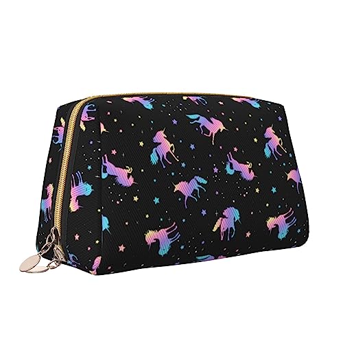 Niedliche Einhorn Leder Make-up Tasche Große Kapazität Reise Kosmetiktaschen Öffnung Make-up Tasche Tragbare Wasserdichte Kulturtasche für Frauen Mädchen Kosmetik Organizer, weiß, Einheitsgröße von QQLADY