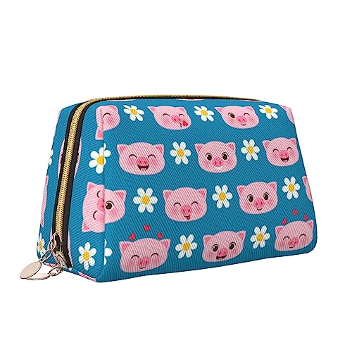 Niedliche Schweine-Leder Make-up Tasche Große Kapazität Reise Kosmetiktaschen Öffnung Make-up Tasche Tragbare Wasserdichte Kulturtasche für Frauen Mädchen Kosmetik Organizer, weiß, Einheitsgröße von QQLADY