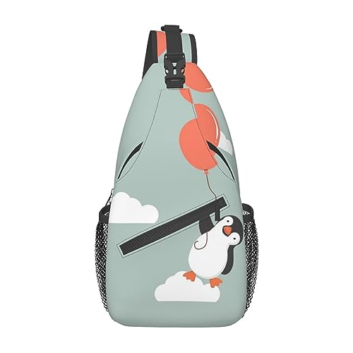 Niedlicher Pinguin mit Ballon Bauchtasche für Mann Frauen Hüfttasche Verstellbarer Gürtel Lässige Brusttasche Bauchtaschen für Reisen Sport Laufen Wandern Hüfttaschen, Schwarz , Einheitsgröße von QQLADY