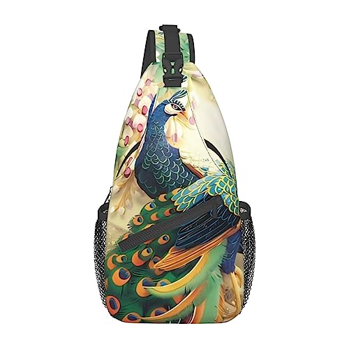 Orientalische Pfau auf Blume Baum Bauchtasche für Mann Frauen Hüfttasche Verstellbarer Gürtel Lässige Brusttasche Bauchtaschen für Reisen Sport Laufen Wandern Hüfttaschen, Schwarz , Einheitsgröße von QQLADY