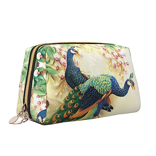 Orientalische Pfauen-Leder-Make-up-Tasche, große Kapazität, Reise-Kosmetiktaschen, Öffnung, Make-up-Tasche, tragbar, wasserdicht, Kulturbeutel für Frauen und Mädchen, Kosmetik-Organizer, weiß, von QQLADY