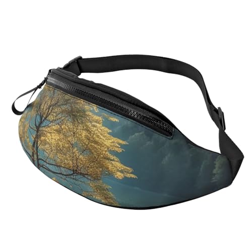 Peaceful Lake and a Tree Fanny Pack for Man Women Waist Bag Adjustable Belt Casual Chest Bag Bum Bags for Travel Sports Running Hiking Waist Packs, Schwarz , Einheitsgröße von QQLADY