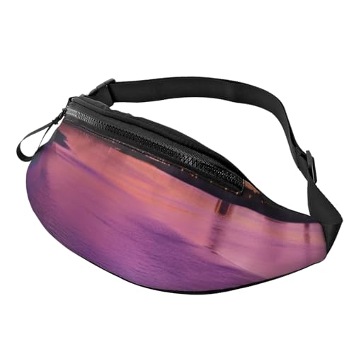 Purple Sunset Fanny Pack for Man Women Waist Bag Adjustable Belt Casual Chest Bag Bum Bags for Travel Sports Running Hiking Waist Packs, Schwarz , Einheitsgröße von QQLADY