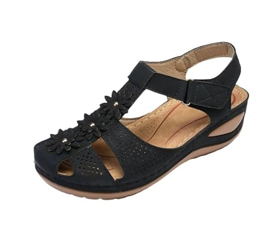 QQLADY 2025 Orthotic Womens Platform Sandals with Arch Support Bohemia Gladiator Wedges Closed Toe,Breathable for Plantar Fasciitis (Black,41) von QQLADY