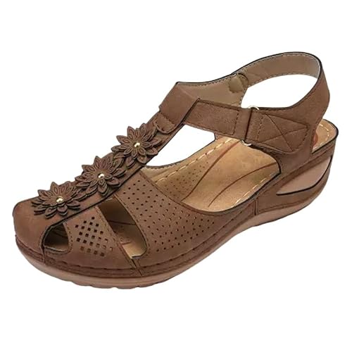 QQLADY 2025 Orthotic Womens Platform Sandals with Arch Support Bohemia Gladiator Wedges Closed Toe,Breathable for Plantar Fasciitis (Brown,40) von QQLADY