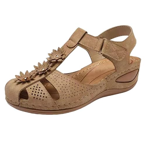 QQLADY 2025 Orthotic Womens Platform Sandals with Arch Support Bohemia Gladiator Wedges Closed Toe,Breathable for Plantar Fasciitis (Khaki,37) von QQLADY