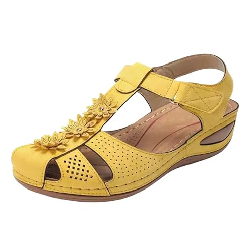 QQLADY 2025 Orthotic Womens Platform Sandals with Arch Support Bohemia Gladiator Wedges Closed Toe,Breathable for Plantar Fasciitis (Yellow,38) von QQLADY