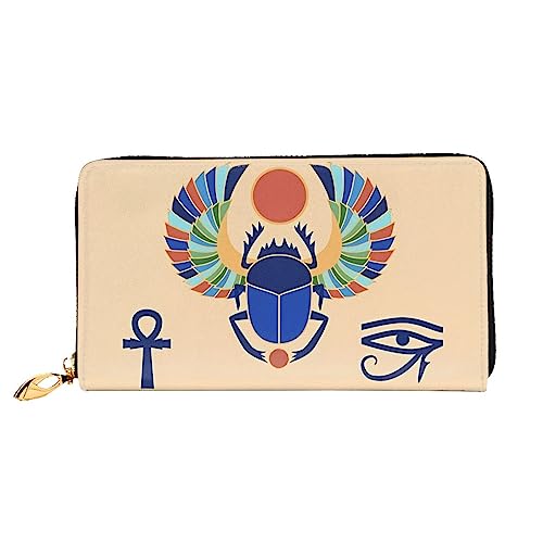 QQLADY Ägyptische Skarabäus Damen Leder Geldbörse Lange Reißverschluss um Geldbörse Clutch Brieftasche für Damen Mädchen Handy Geldbörse, Schwarz , Einheitsgröße, Klassisch von QQLADY