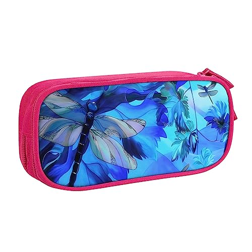 QQLADY Art Blue Dragonfly Großes Federmäppchen Federmäppchen mit Reißverschlussfächern Stifttasche Ästhetisches Federmäppchen für Erwachsene Federmäppchen Stifteetui für Büro, rose, Einheitsgröße, von QQLADY