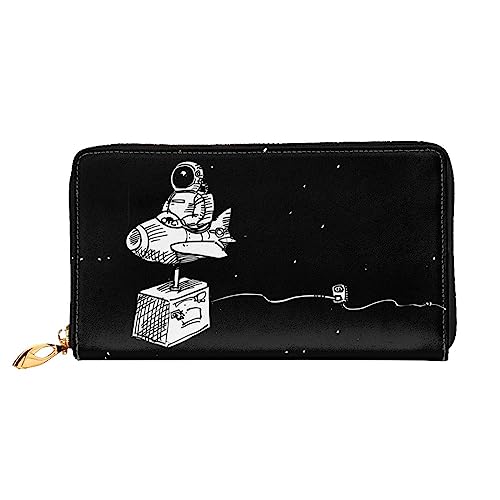 QQLADY Astronaut Galaxy Damen Leder Geldbörse Lange Reißverschluss Um Geldbörse Clutch Geldbörse für Damen Mädchen Handy Geldbörse, Schwarz , Einheitsgröße, Klassisch von QQLADY