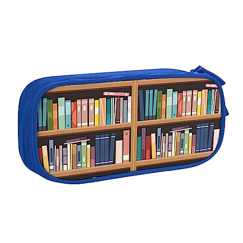 QQLADY Bibliothek Bücherregal Großes Federmäppchen Federmäppchen mit Reißverschlussfächern Stifttasche Ästhetisches Federmäppchen für Erwachsene Federmäppchen Stifteetui für Büro, blau, Einheitsgröße, von QQLADY