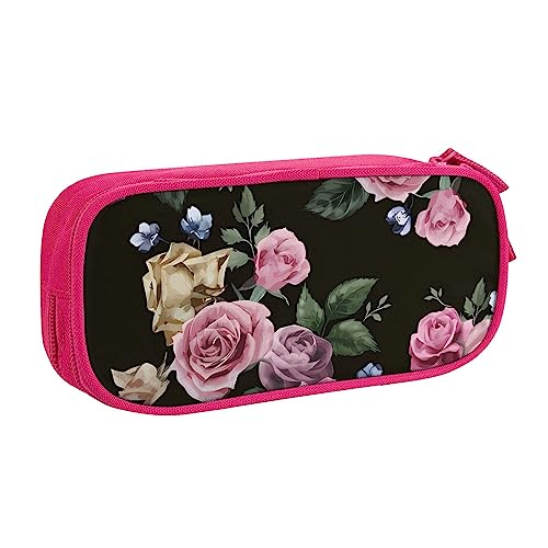 QQLADY Black Blackgound Rose Großes Federmäppchen Federmäppchen mit Reißverschlussfächern Stifttasche Ästhetisches Federmäppchen für Erwachsene Federmäppchen Stifteetui für Büro, rose, Einheitsgröße, von QQLADY