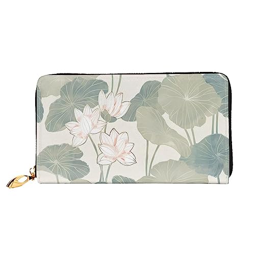 QQLADY Black Lily Pads Damen Leder Geldbörse Langer Reißverschluss um Geldbörse Clutch Geldbörse für Damen Mädchen Handy Geldbörse, Schwarz , Einheitsgröße, Klassisch von QQLADY