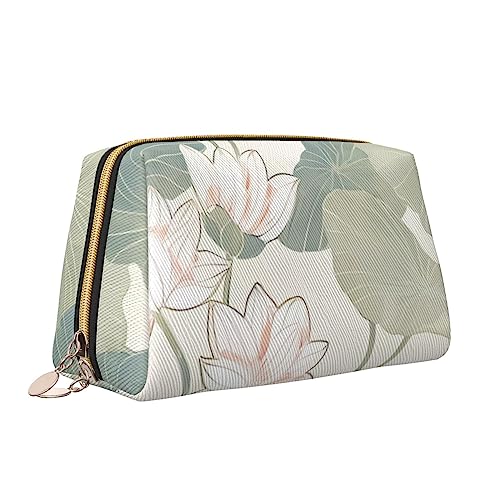 QQLADY Black Lily Pads Leder Make-up Tasche Große Kapazität Reise Kosmetiktaschen Öffnung Make-up Tasche Tragbare Wasserdichte Kulturtasche für Frauen Mädchen Kosmetik Organizer, weiß, Einheitsgröße von QQLADY