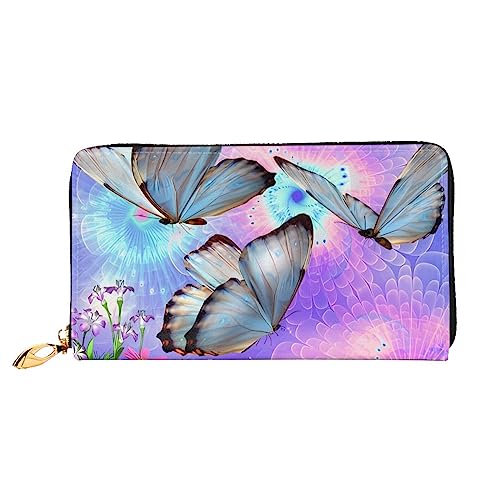 QQLADY Blumen Bunte Schmetterling Frauen Leder Geldbörse Lange Reißverschluss um Geldbörse Clutch Brieftasche für Damen Mädchen Handy Geldbörse, Schwarz , Einheitsgröße, Klassisch von QQLADY