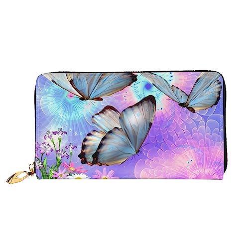 QQLADY Blumen Bunte Schmetterling Frauen Leder Geldbörse Lange Reißverschluss um Geldbörse Clutch Brieftasche für Damen Mädchen Handy Geldbörse, Schwarz , Einheitsgröße, Klassisch von QQLADY