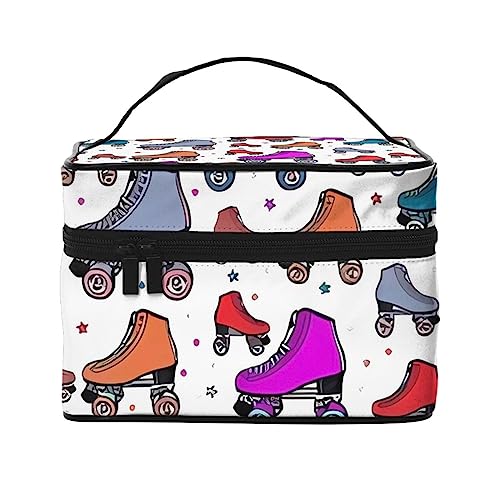 QQLADY Bunte Make-up-Tasche mit Retro-Rollschuhen, große Reise-Make-up-Tasche, Organizer, Kosmetiktaschen für Damen, waschbar, Make-up-Tasche, Make-up-Organizer, Kulturbeutel für Mädchen, Schwarz, von QQLADY