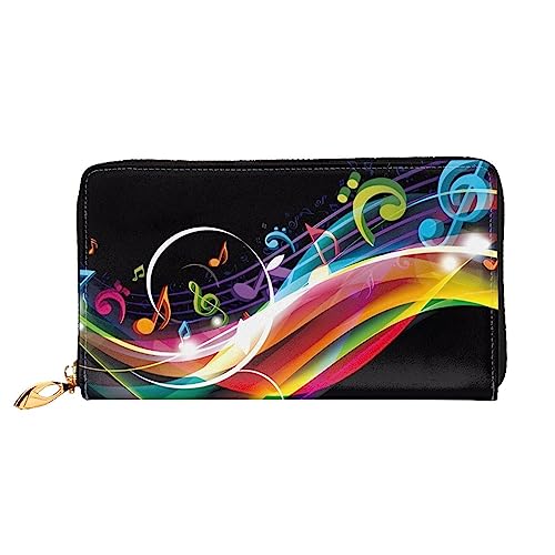 QQLADY Bunte Musik Frauen Leder Geldbörse Lange Reißverschluss um Geldbörse Clutch Brieftasche für Damen Mädchen Handy Geldbörse, Schwarz , Einheitsgröße, Klassisch von QQLADY