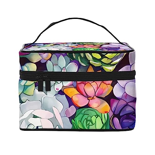 QQLADY Bunte Sukkulenten-Make-up-Tasche, große Reise-Make-up-Tasche, Organizer, Kosmetiktaschen für Frauen, waschbare Make-up-Tasche, Make-up-Organizer, Kulturbeutel für Mädchen, Schwarz, von QQLADY