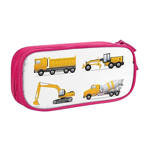 QQLADY Cartoon Heavy Machinery Truck Großes Federmäppchen Federmäppchen Federmäppchen mit Reißverschlussfächern Stifttasche Ästhetisches Federmäppchen für Erwachsene Federmäppchen für Büro, rose, von QQLADY