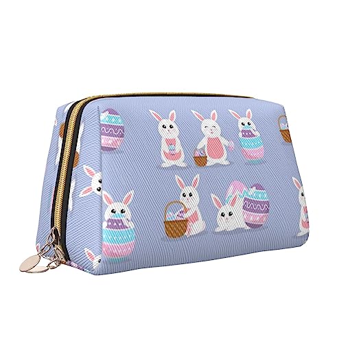 QQLADY Cartoon Kaninchen Leder Make-up Tasche Große Kapazität Reise Kosmetiktaschen Öffnung Make-up Tasche Tragbare Wasserdichte Kulturtasche für Frauen Mädchen Kosmetik Organizer, weiß, Einheitsgröße von QQLADY