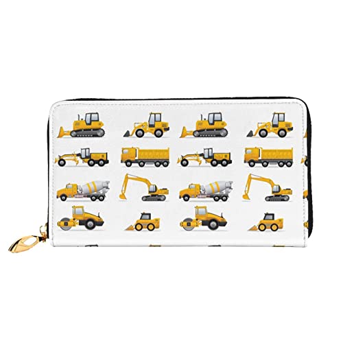 QQLADY Cartoon Schwere Maschinen-LKW Damen Leder Geldbörse Langer Reißverschluss Um Geldbörse Clutch Geldbörse für Damen Mädchen Handy Geldbörse, Schwarz, Einheitsgröße, Classic von QQLADY