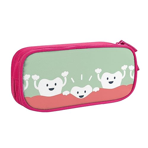 QQLADY Cartoon Teeth Grow Großes Federmäppchen Federmäppchen mit Reißverschlussfächern Stifttasche Ästhetisches Federmäppchen für Erwachsene Federmäppchen Stifteetui für Büro, rose, Einheitsgröße, von QQLADY