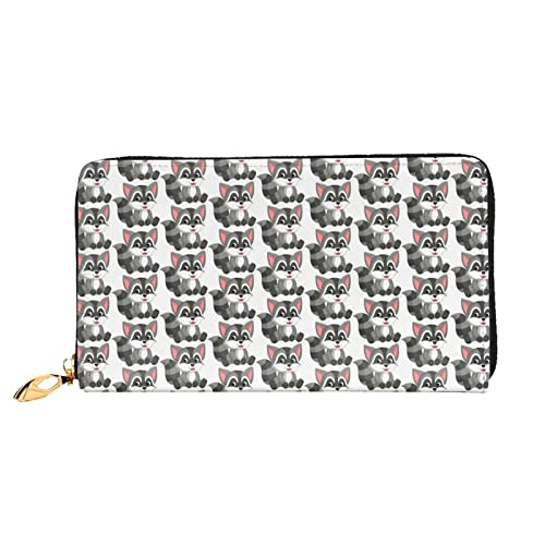 QQLADY Cartoon Waschbär Frauen Leder Geldbörse Lange Reißverschluss um Geldbörse Clutch Brieftasche für Damen Mädchen Telefon Geldbörse, Schwarz , Einheitsgröße, Klassisch von QQLADY