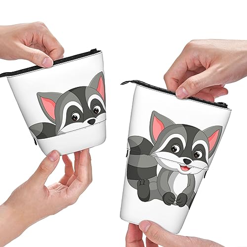 QQLADY Cartoon Waschbär Stehendes Federmäppchen Stifthalter Pop up Bleistift Beutel Schreibwaren Tasche Schreibwaren Stifteetui Stifthalter Schreibwaren Organizer für Büro Damen Herren, Schwarz , von QQLADY