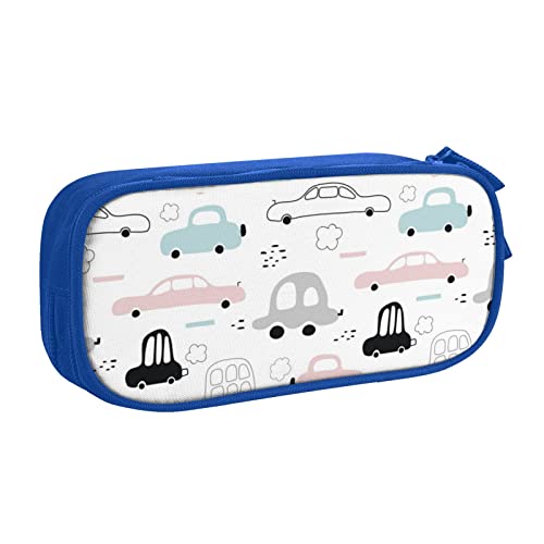 QQLADY Cartoons Cars Großes Federmäppchen Federmäppchen mit Reißverschlussfächern Stiftetasche Ästhetisches Federmäppchen für Erwachsene Federmäppchen Stifteetui für Büro, blau, Einheitsgröße, von QQLADY