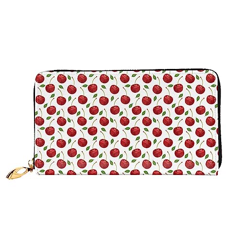 QQLADY Cherry Fruit Damen Ledergeldbörse Langer Reißverschluss um Geldbörse Clutch Geldbörse für Damen Mädchen Handy Geldbörse, Schwarz , Einheitsgröße, Klassisch von QQLADY