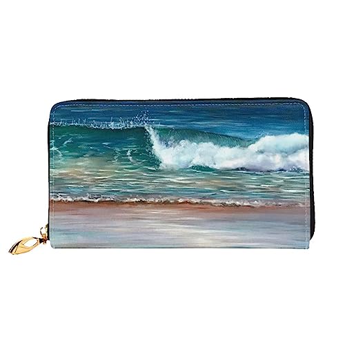 QQLADY Coastal Damen-Geldbörse aus Leder, langer Reißverschluss, Clutch-Geldbörse für Damen und Mädchen, Handy-Geldbörse, Schwarz , Einheitsgröße, Klassisch von QQLADY