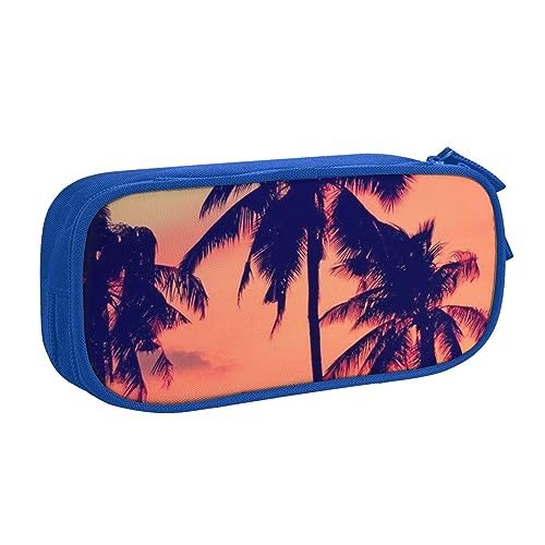 QQLADY Coconut Palm Tree Summer Sunset Large Pencil Case Pencil Pouch with Zipper Compartments Pen Bag Aesthetic Pencil Case for Adults Pencil Bag Pen Case for Office, blau, Einheitsgröße, von QQLADY