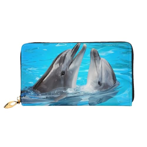 QQLADY Cool Dolphin Damen Leder Geldbörse Lange Reißverschluss um Geldbörse Clutch Brieftasche für Damen Mädchen Handy Geldbörse, Schwarz , Einheitsgröße, Klassisch von QQLADY